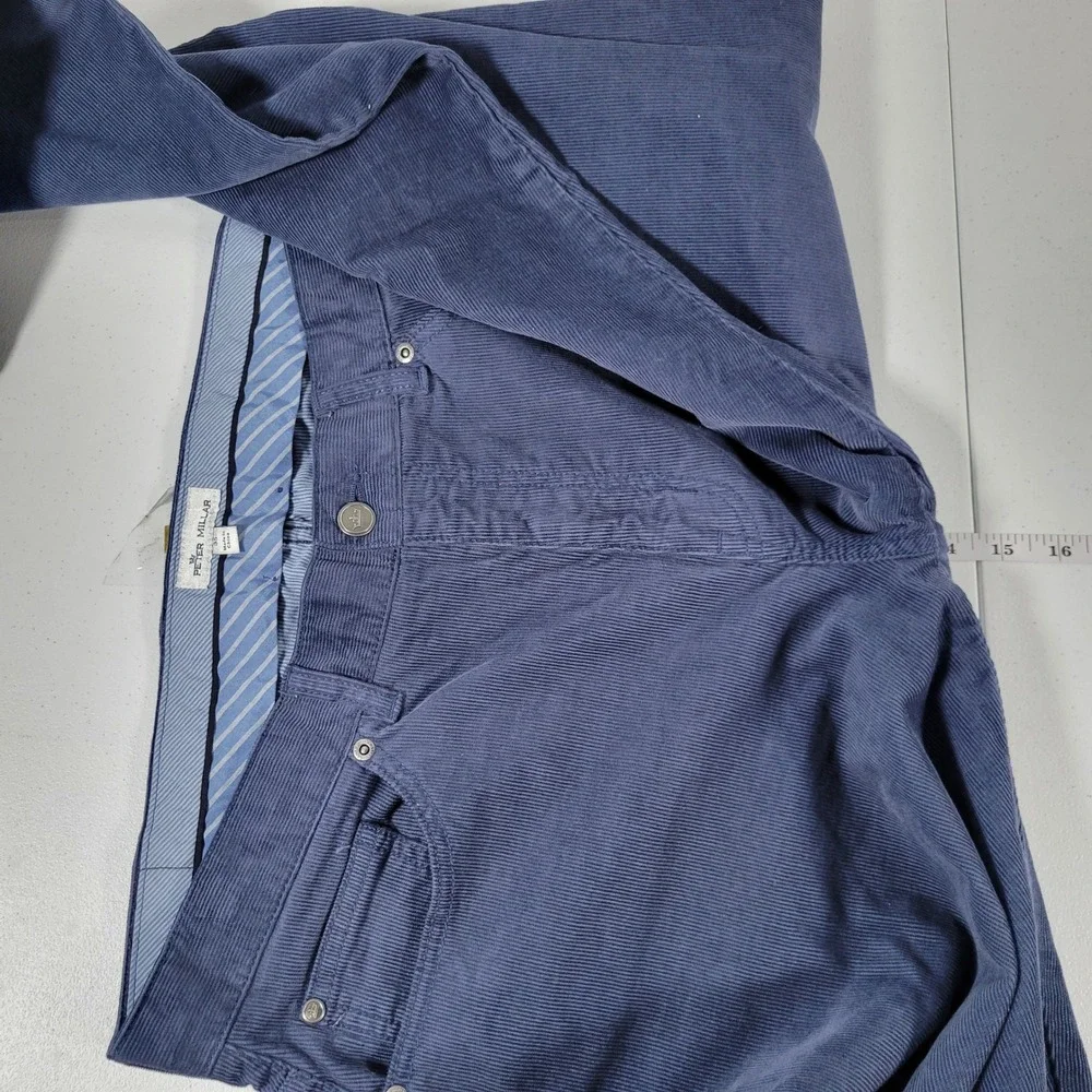 Peter Millar Mens‎ Corduroy Pants Blue Straight Leg Casual Dress Size 35x30